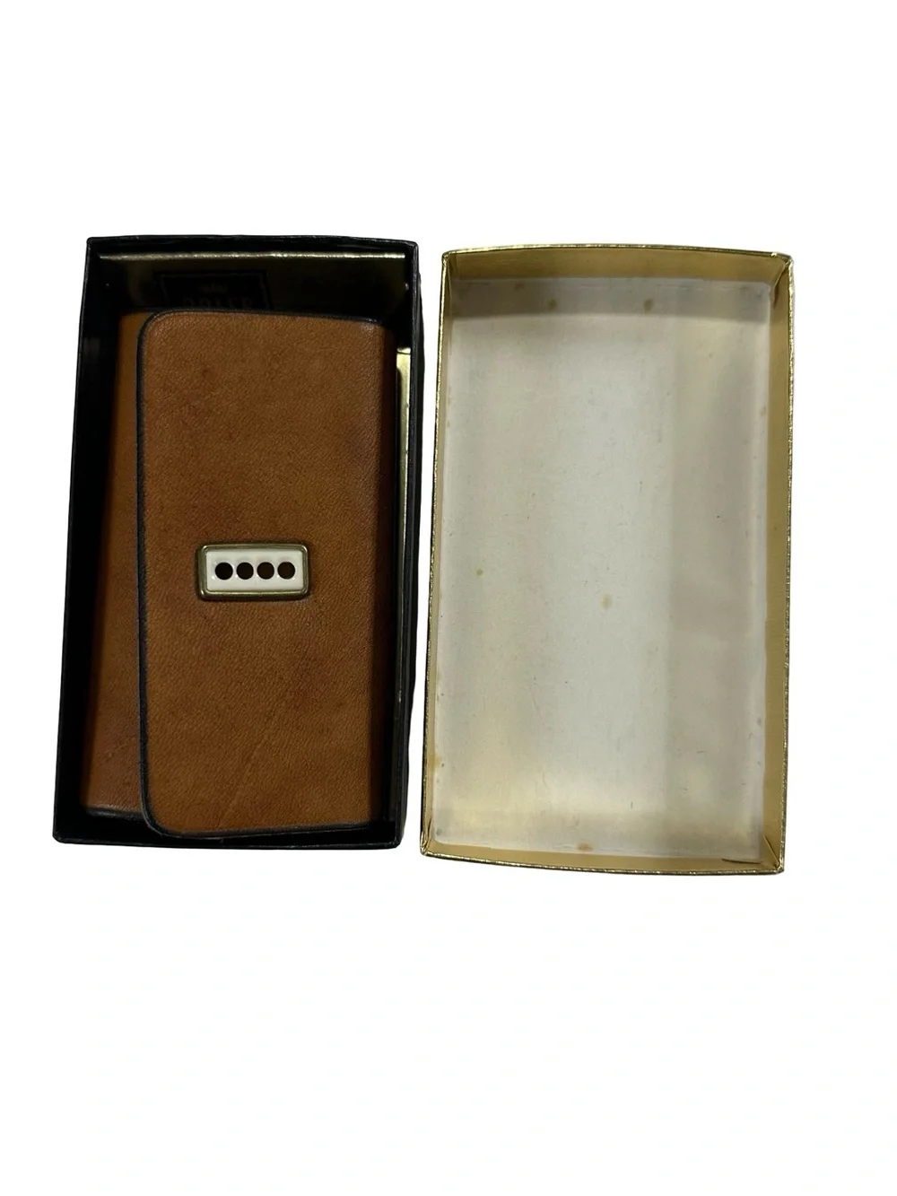 Vtg Rolfs Tan Cowhide Leather Key Kaddy 6 Hook Wallet Holder Case Gold Box NOS